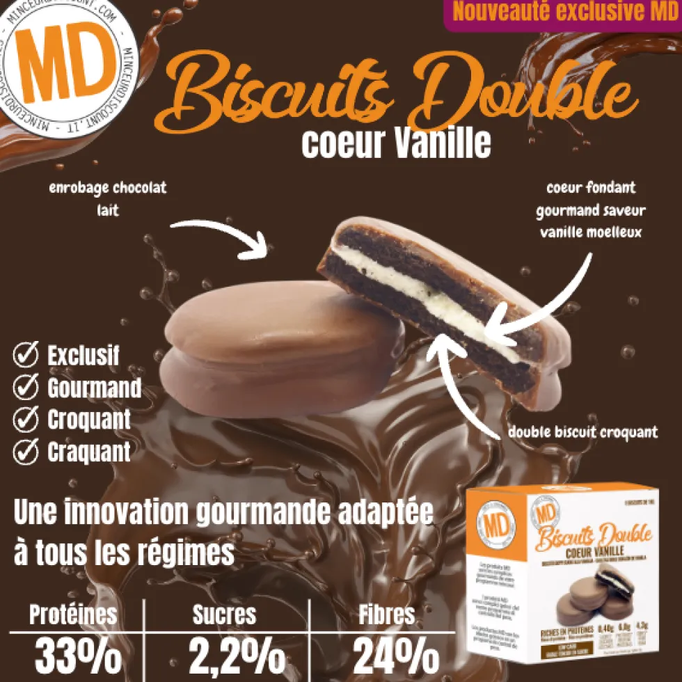 Biscuits protéinés low carb double coeur saveur Vanille Boîte de 8 MD