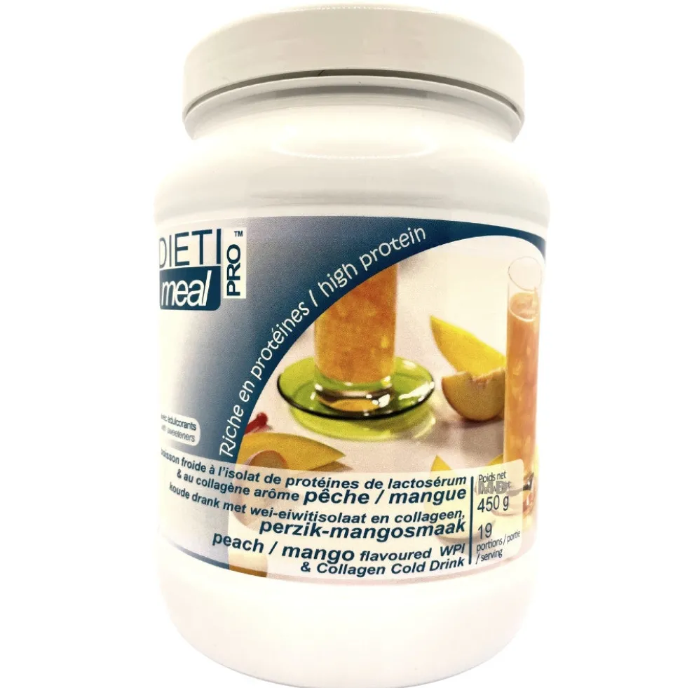 Boisson hyperprotéinée au collagène arôme Pêche mangue Pot 450g DietiMeal