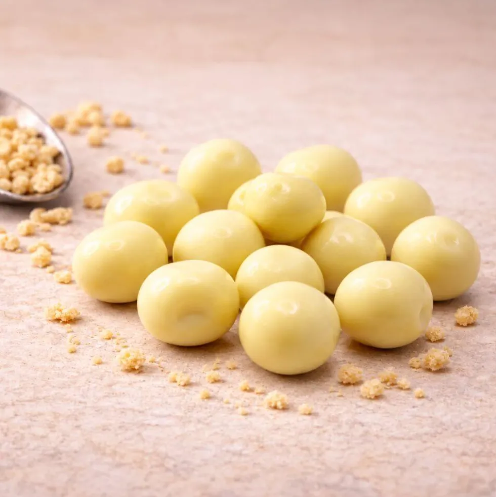 Boules de soja protéinées enrobées de Chocolat BLANC MD