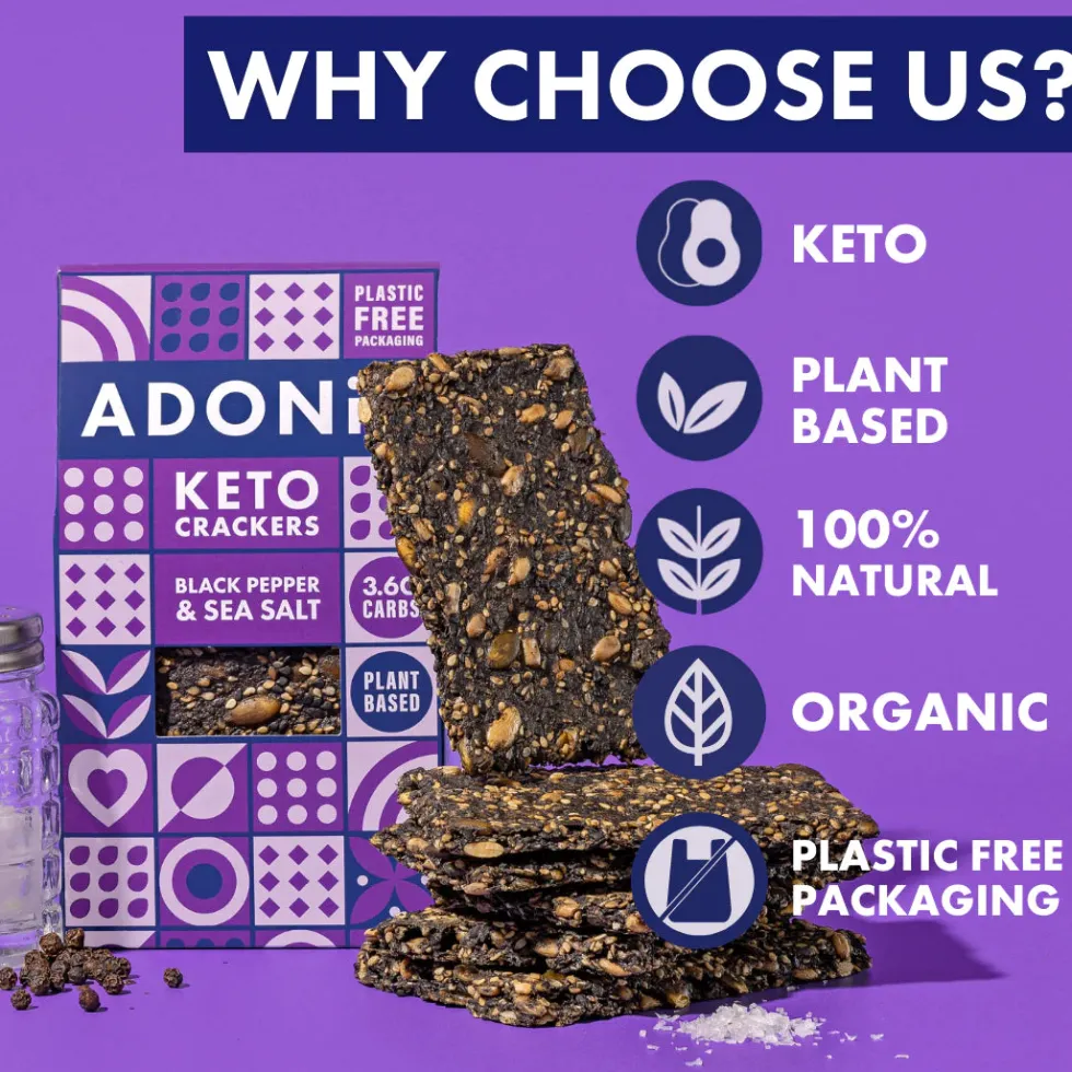 Crackers Keto Poivre noir et sel de mer ADONIS