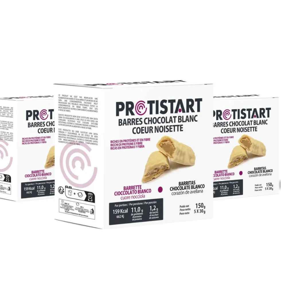 Lot de 3 boîtes de 5 barres protéinées Chocolat Blanc Noisette - Protistart