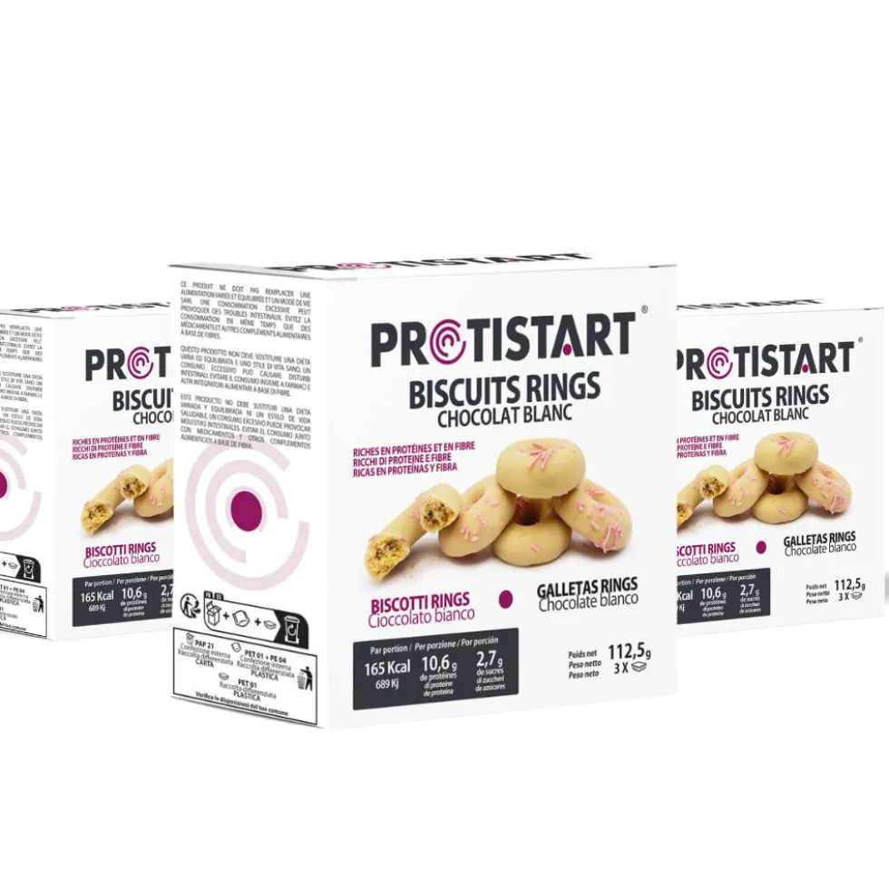 Lot de 3 boîtes de Biscuits Protéinés Rings Chocolat blanc - Protistart