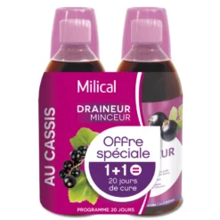 Milical Draineur minceur ultra goût cassis lot de 2 bouteilles de 500ml
