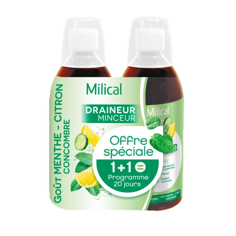 Milical Draineur minceur ultra goût MENTHE CITRON CONCOMBRE lot de 2 bouteilles de 500ml