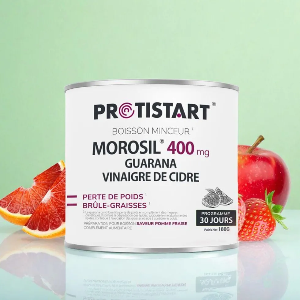 Morosil® 400 mg Vinaigre de cidre Guarana Boisson brûle-graisses pomme-fraise – 30 jours PROTISTART