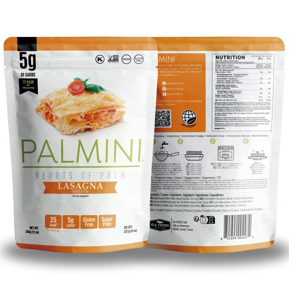 Palmini - Lasagnes - 5 g de glucides - Sans gluten - Paquet de 338 g