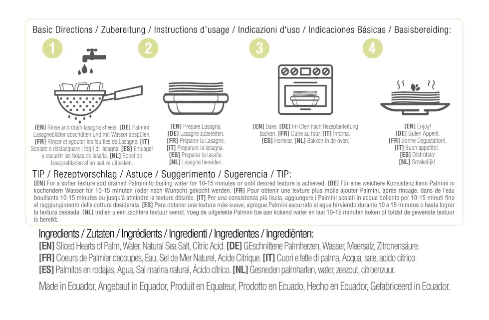 Palmini - Lasagnes - 5 g de glucides - Sans gluten - Paquet de 338 g