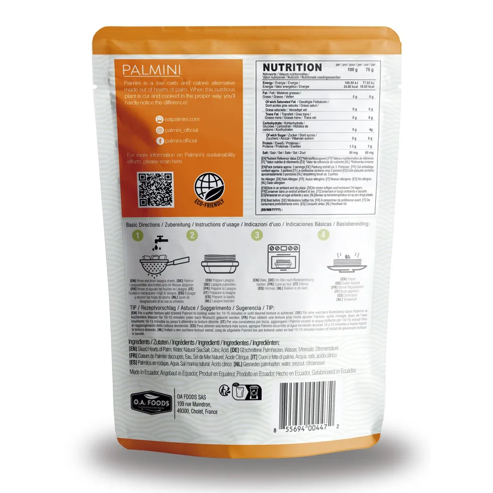 Palmini - Lasagnes - 5 g de glucides - Sans gluten - Paquet de 338 g
