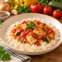 Plat cuisiné Colin à la Méditerranéenne et son riz MD 280g