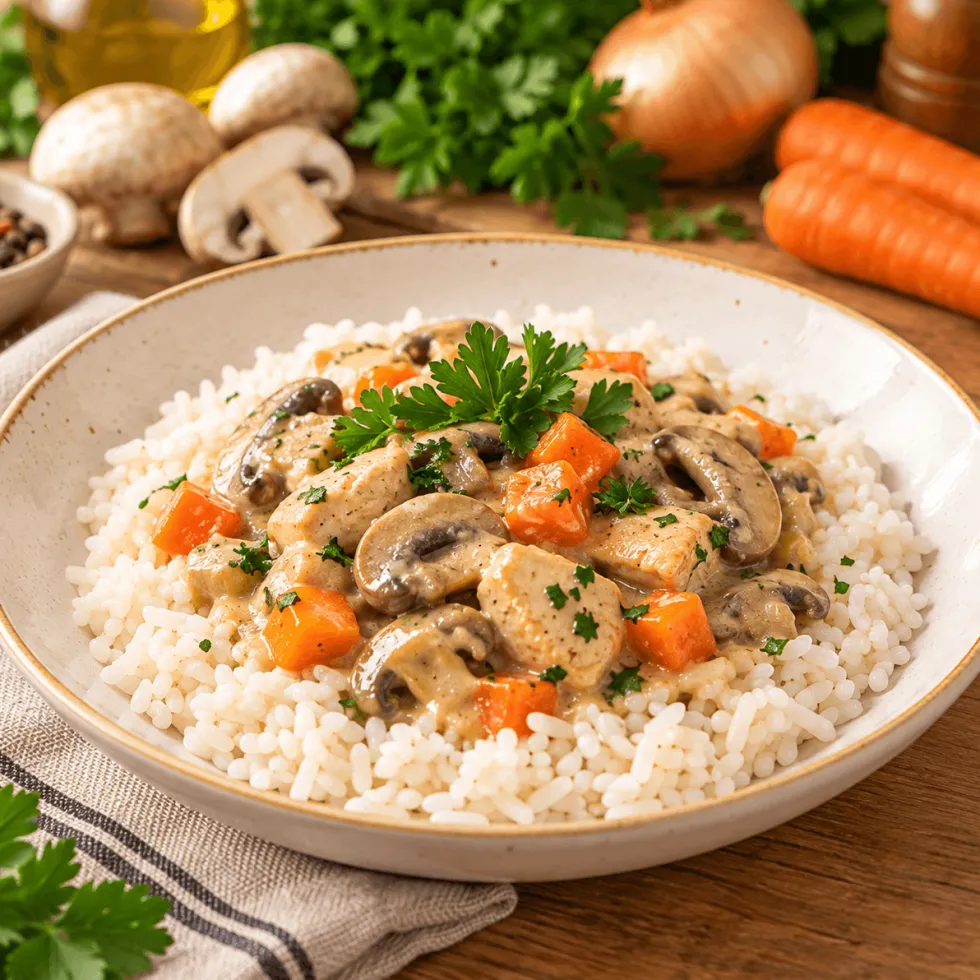 Plat cuisiné Poulet aux champignons et son riz MD 280g